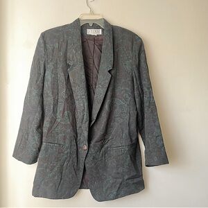 Vintage 90s Studio Michelle Stuart Dark Green Navy Black Paisley Blazer L